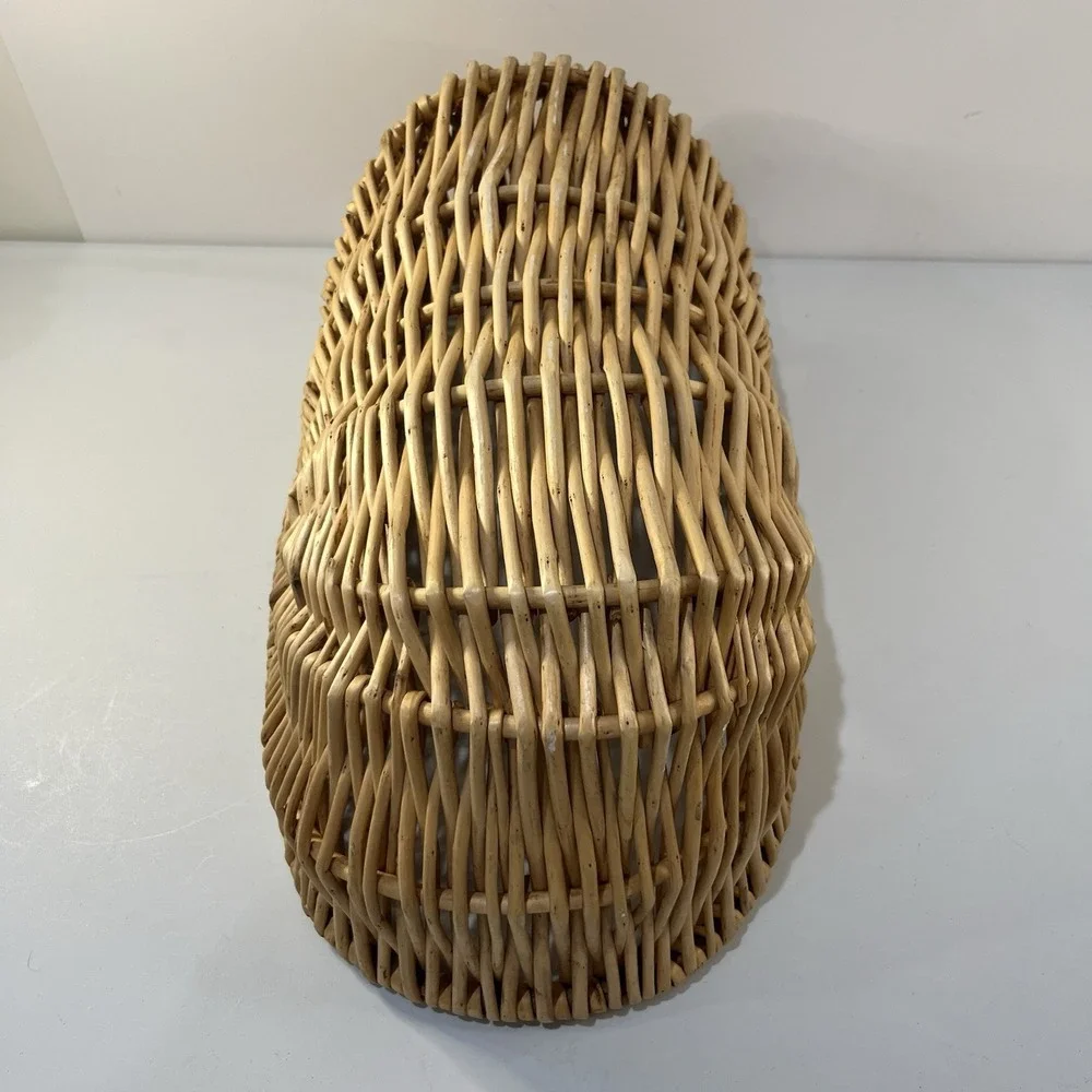Vtg Handwoven Wicker Basket Oval Bread Bowl Rustic Boho Farmhouse Cottagecore